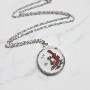 Floral Butterfly Necklace Handmade Pressed Dried Flowers Pendant Necklace
